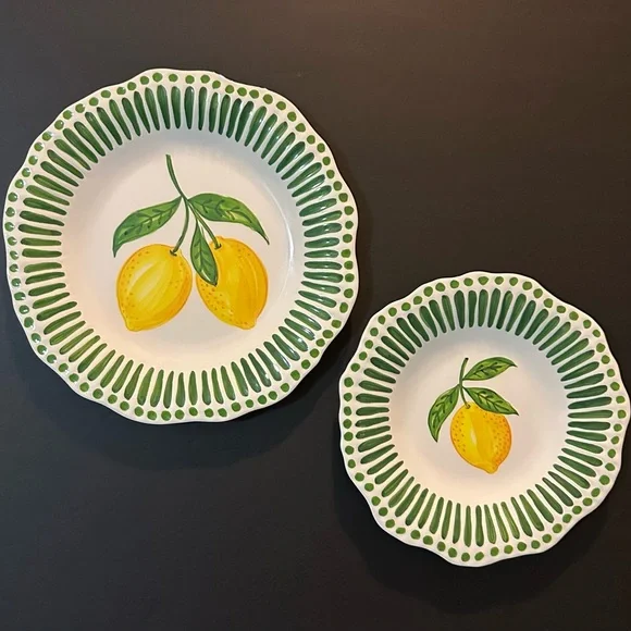 THE FARMHOUSE By Rachel Ashwell 100% Melamine Set Of 4 Lemon Patterned Plates - Picture 3 of 5